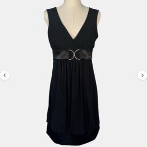 (XL) TABOO Black Front & Back V Neck Banded Waist & Bottom Hem Rhinestone & Bow